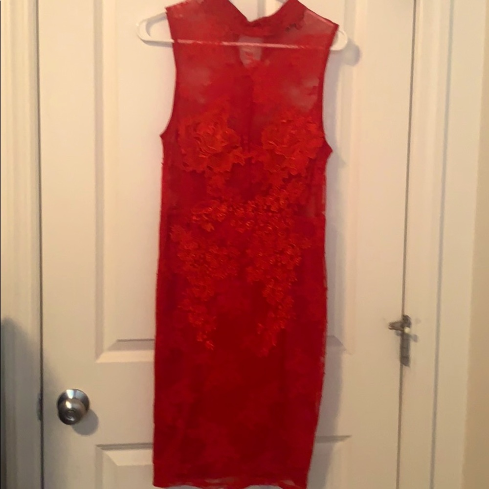 All red sequence dress